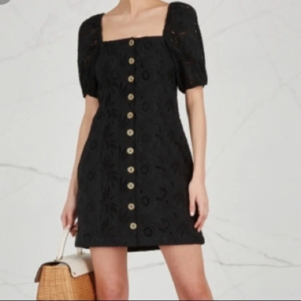 Free People Eyelet Lace Puff Sleeve Button Front Daniella Dress